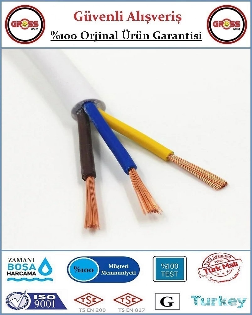 3x1.5 Ttr Elektrik Kablosu - Uzatma Ara Kablo - 2 Metre