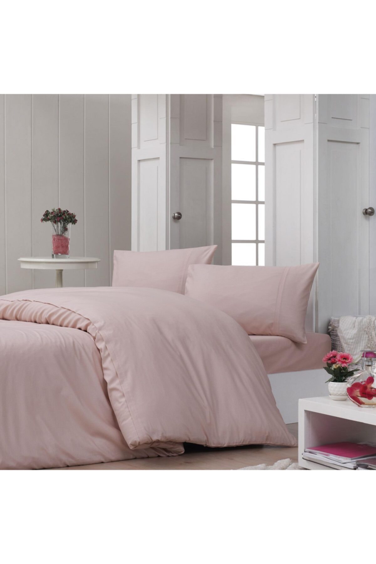 Cotton Collection Ranforce Tek Kişilik Nevresim Takımı Simple Pembe
