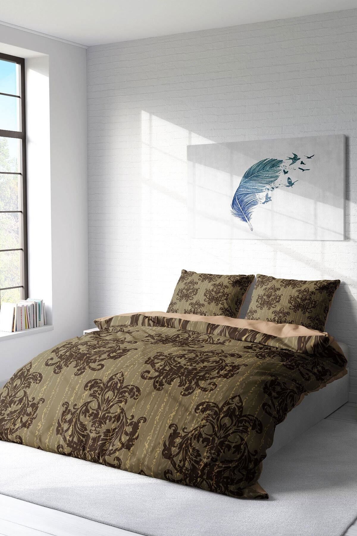 Kıng Sıze Brown Harmony Klasik Çift Kişilik Nevresim Takımı 220x240cm
