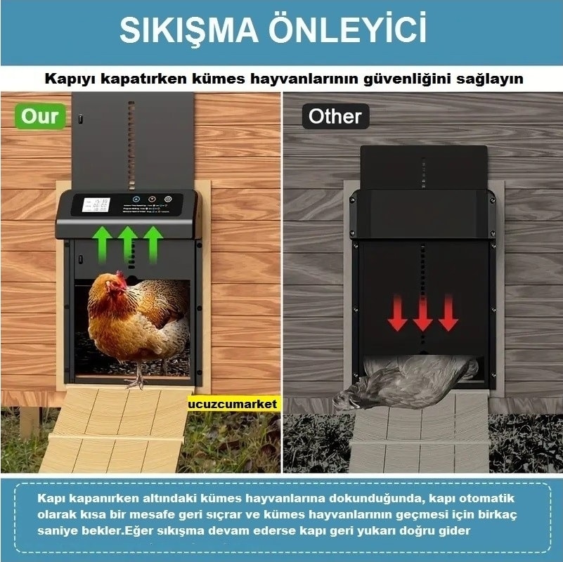 Zaman Ayarlı Programlanabilir Dijital Ekranlı Kümes Kapısı (Sıkışma Önleyici -Su Geçirmez)