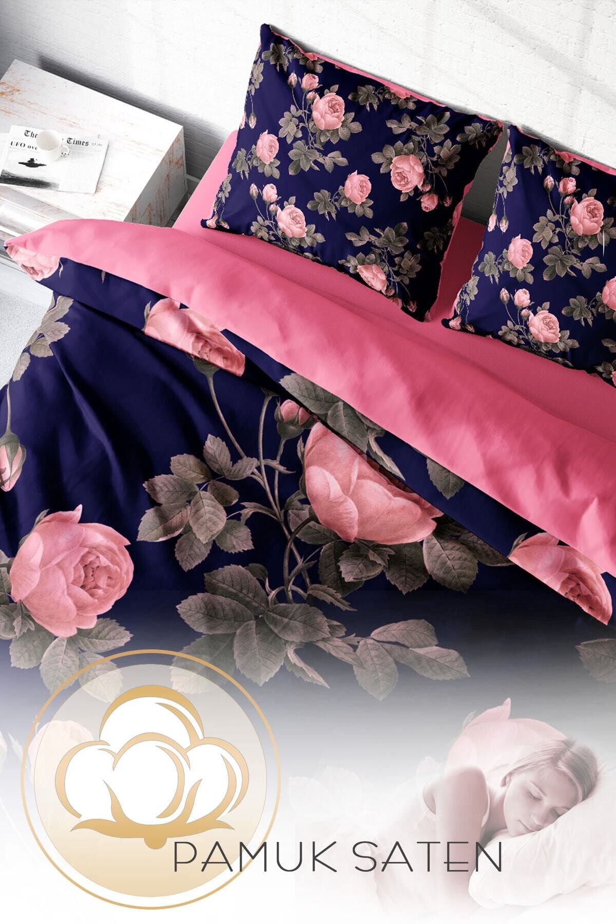 Kıng Sıze Pembe Noble Roses Naturel Çift Kişilik Nevresim Takımı 220x240cm