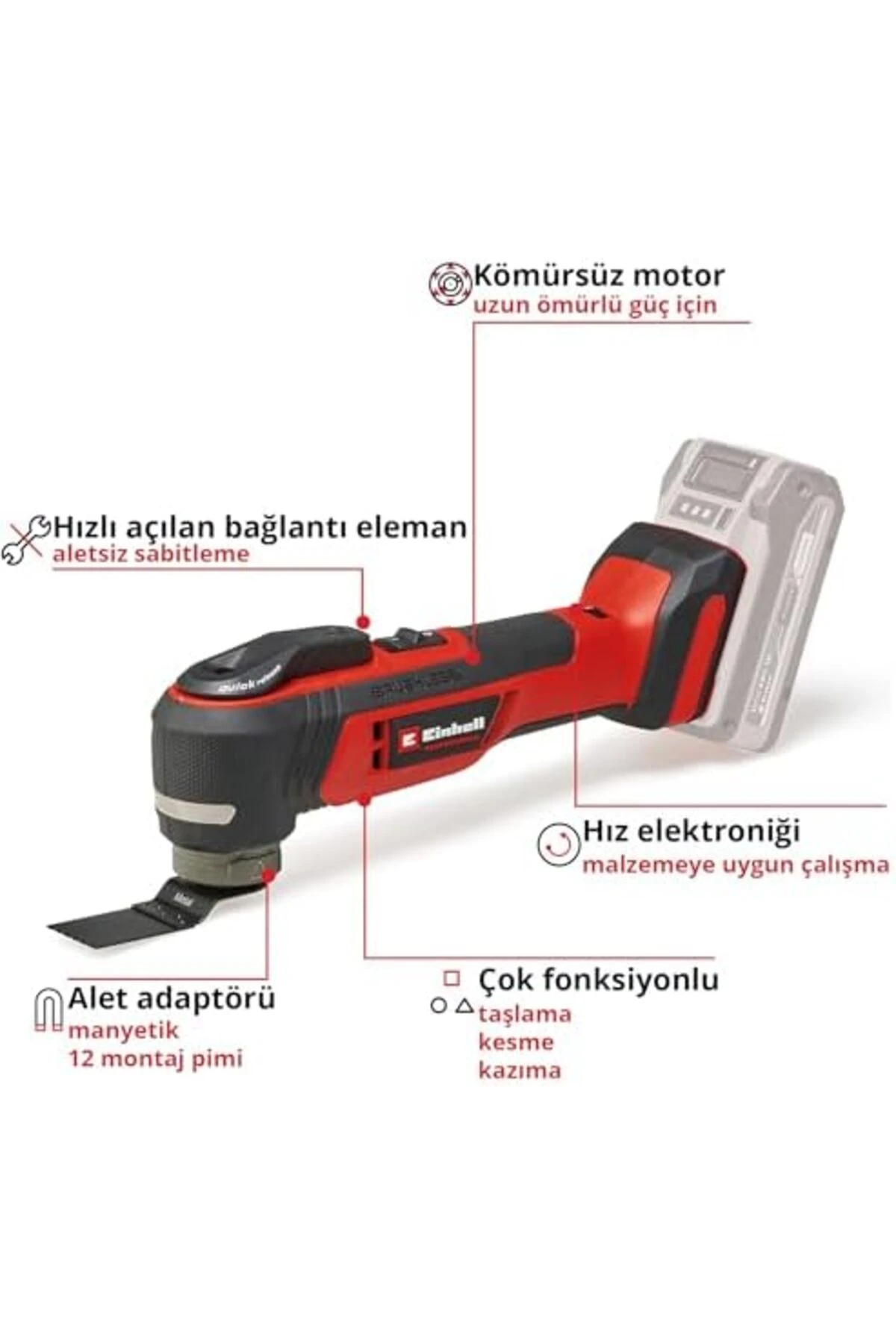 Professional Akülü Raspalama Makinesi TP-MG 18 Li BL-Solo Power X- (18 V, 3 fonksiyon, manyetik alet