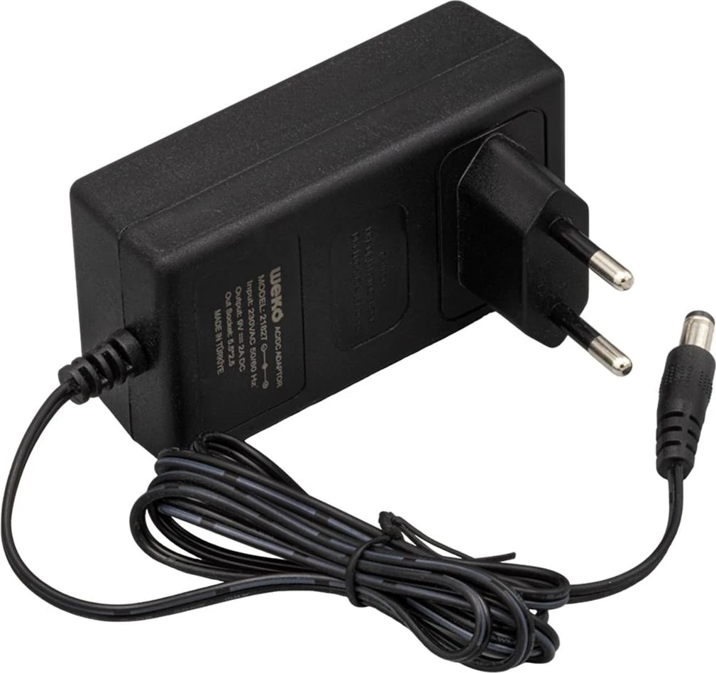 9 Volt - 2 Amper 5.5*2.5 Uçlu Yerli Üretim Plastik Kasa Priz Tipi Adaptör