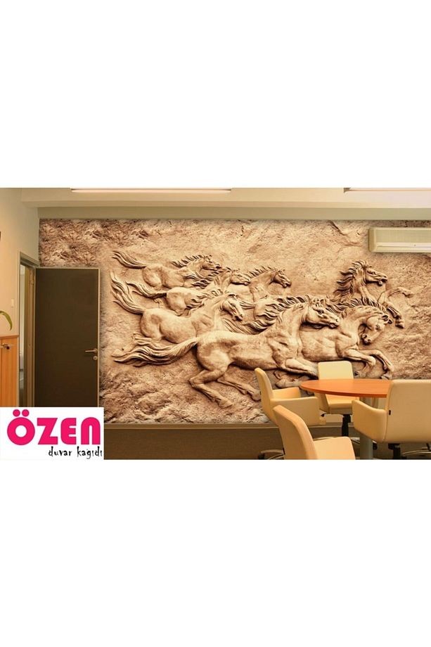 3 Boyutlu Kabartma Atlar Relief Duvar Kağıdı