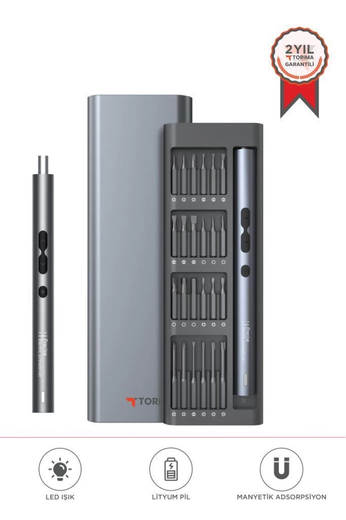 TTS-04 48 Parça Şarjlı Hassas Tornavida Seti – Led Işıklı, Mıknatıslı Alüminyum Kasa, Type-c