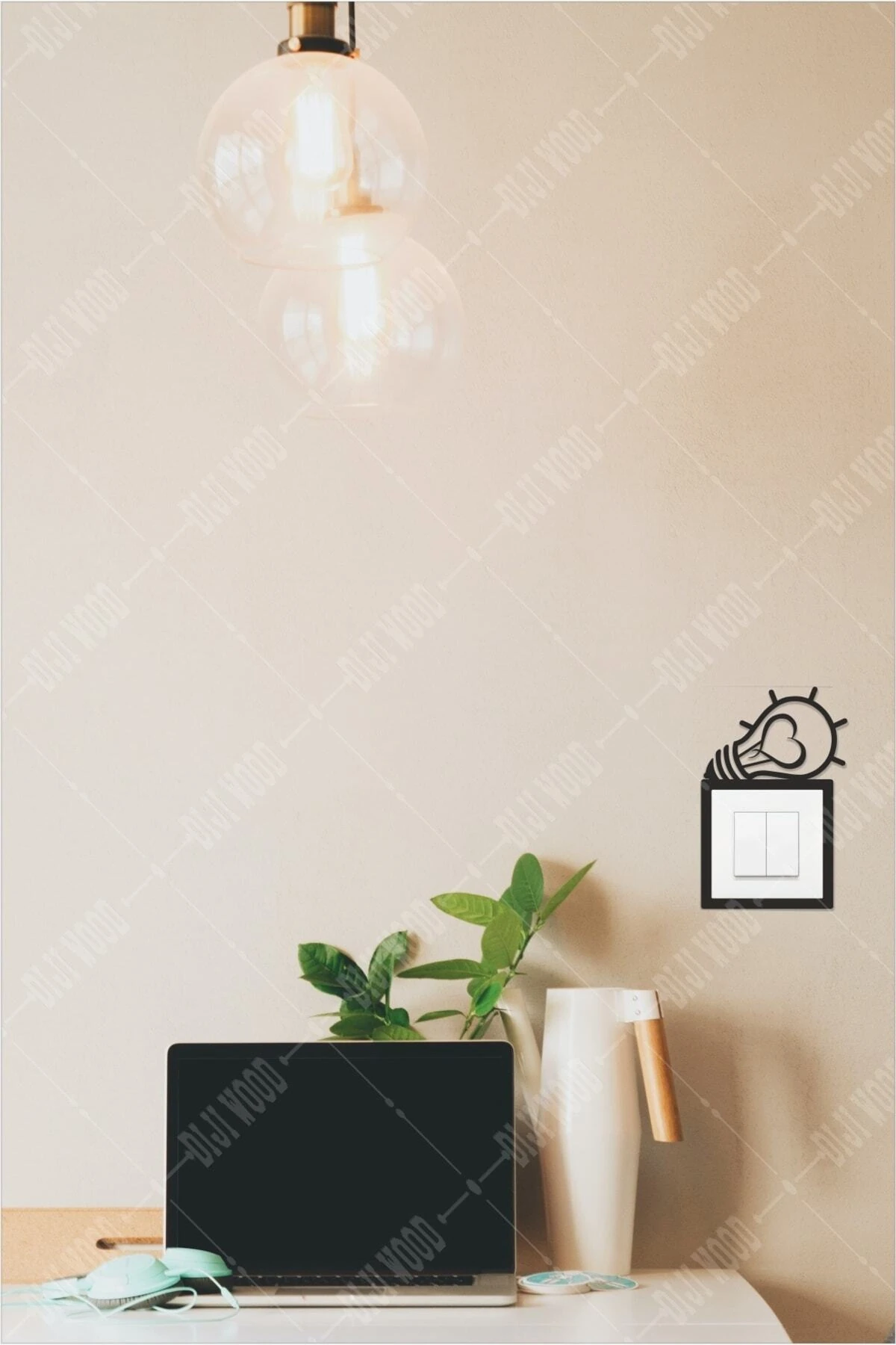 Ampul Ve Kalp Dekoratif Tekli Priz Çerçevesi Modern TR