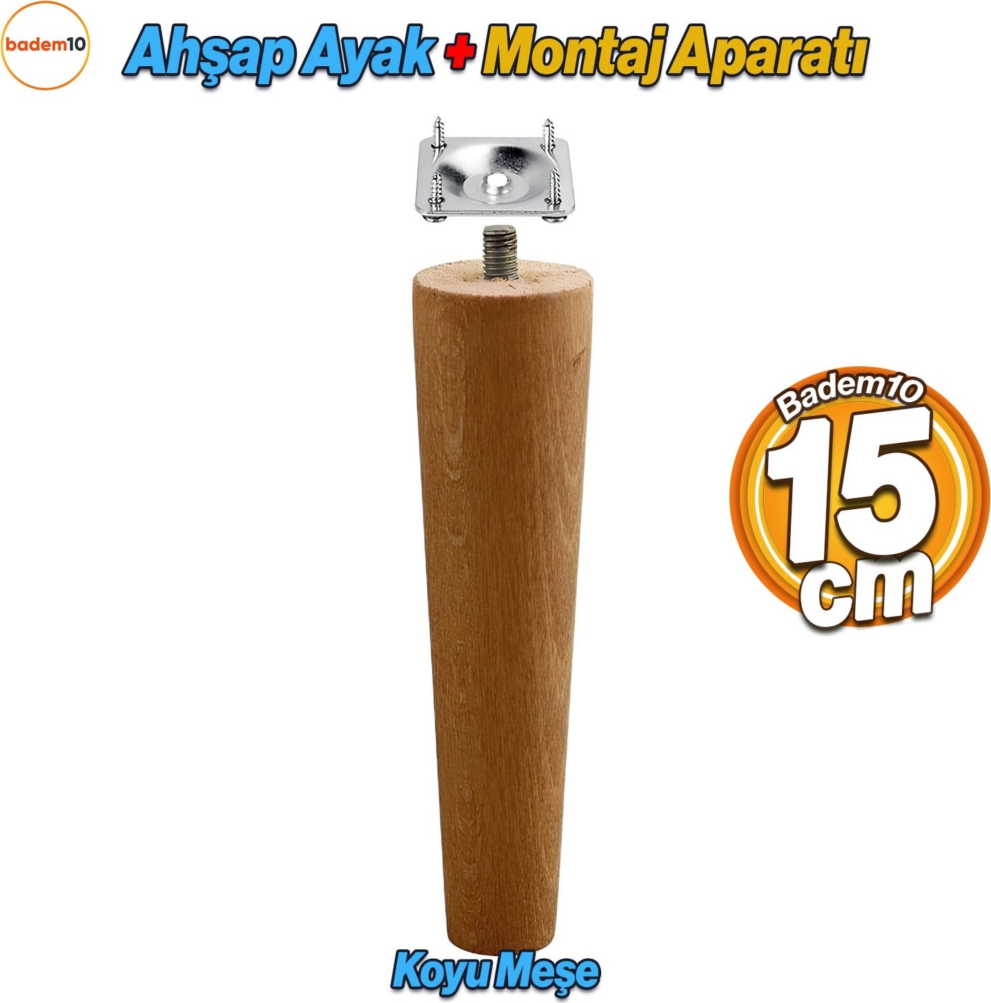 Ahşap 15 cm Ahşap Ayak Bağlantı Aparatlı Mobilya Koltuk Kanepe Sehpa Masa Ayağı Ayakları M8 Civatalı
