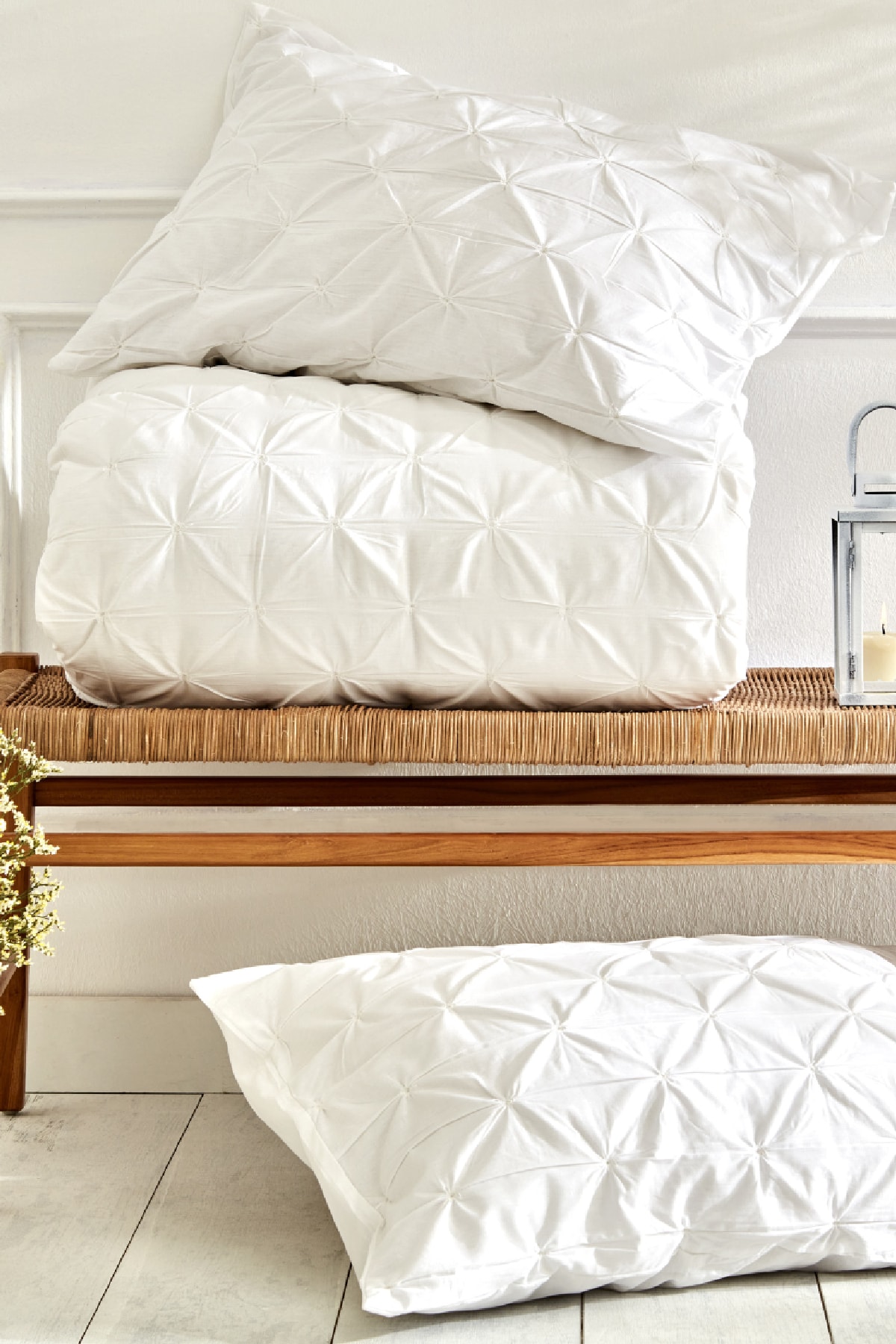 White Collection Castello %100 Pamuk Tek Kişilik Puntolu Nevresim Takımı Beyaz