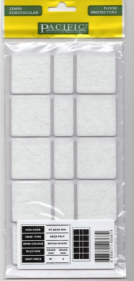 Yapışkanlı Keçe 20X20 & 40X40 mm – 15’li Paket – Mobilya Zemin Koruyucu & Ses Önleyici