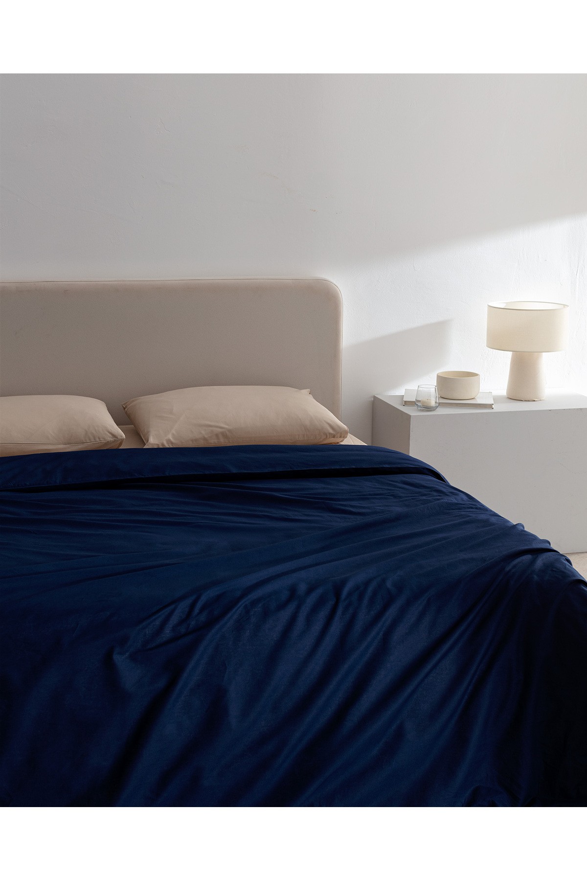Manon King Size %100 Pamuk Ranforce Düz Nevresim - Lacivert