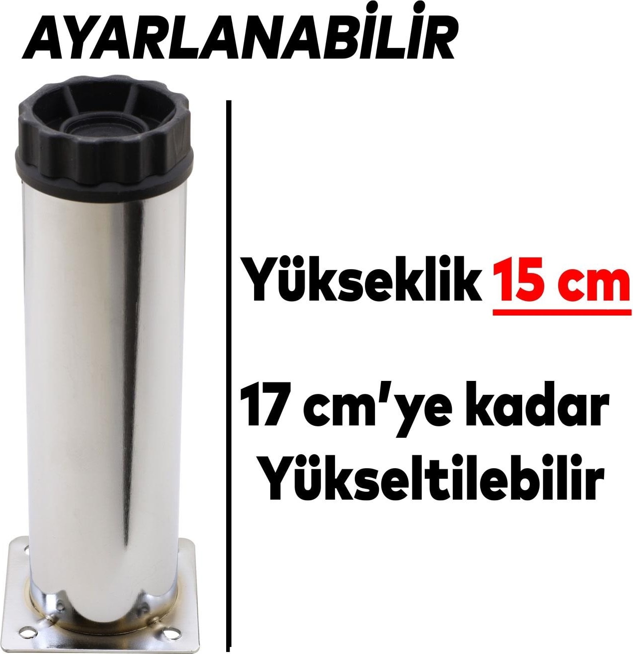 Ayarlanabilir Mobilya Kanepe Baza Koltuk Metal Destek Yükseltici Ayağı 15 cm Krom Ayakları (8 Adet)