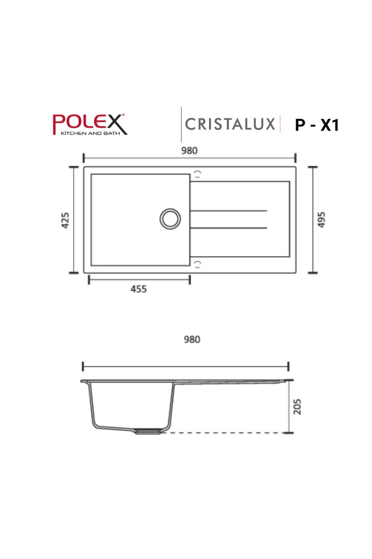 Cristalüx Granit Evye P-x1 Antrasit Tezgah Altı Ve Tezgah Üstü Mutfak Evyesi 98x49,5cm