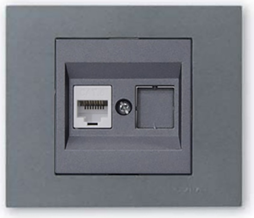 Grano Metalik Cat6 RJ45 Prizi Füme + Füme Çerçeve