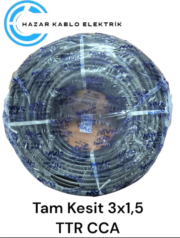 3x1,5 Ttr Cca Tam Kesit Kablo Siyah Renk 100 Metre