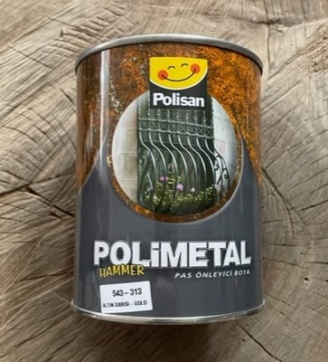 Polimetal Hammer Altın Sarısı Çelik Kapı Boyası Metal Ferforje Boyası