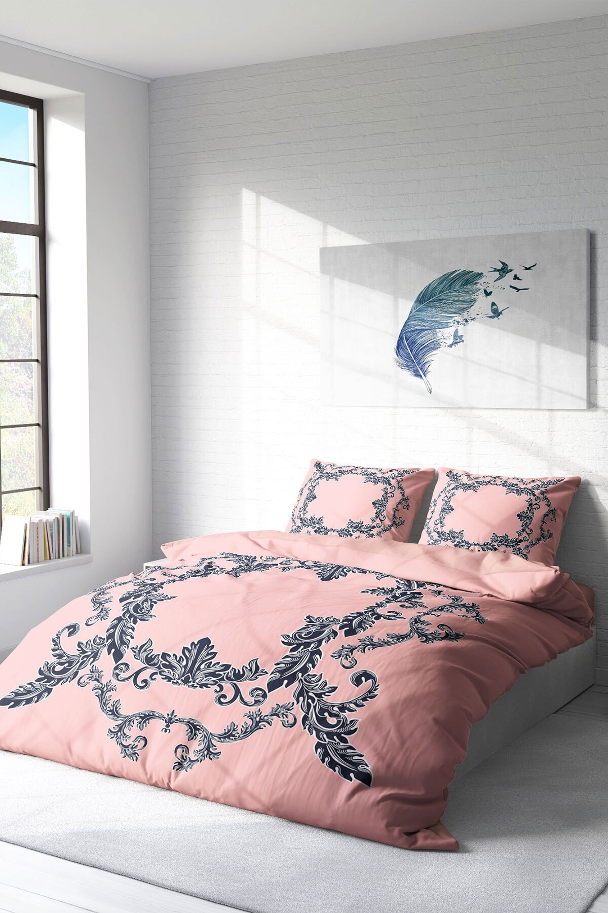 Kıng Sıze Pink Baraque 3d Çift Kişilik Nevresim Takımı 220x240cm
