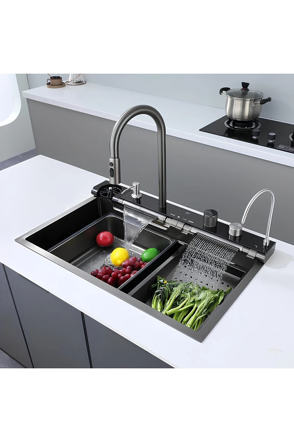 7 Tuşlu Akıllı Teknolojik Eviye Seti 304 Paslanmaz Yeni Model Fonksiyonel Mutfak Evyesi