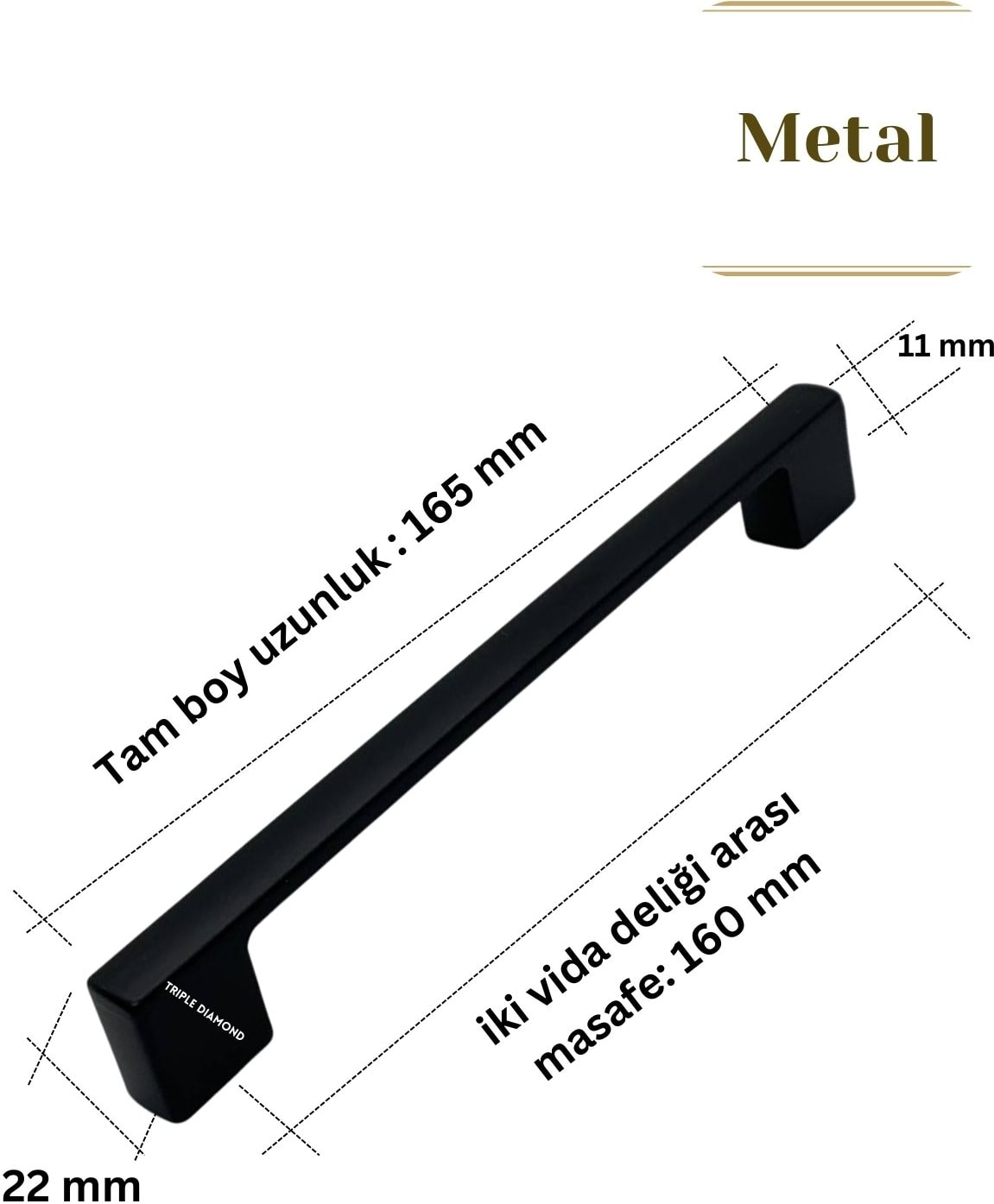160 mm Metal Siyah Çekmece Kulpları Dolap Mutfak Mobilya Kulpu 1 Adet ( 16 cm ) = 160MM