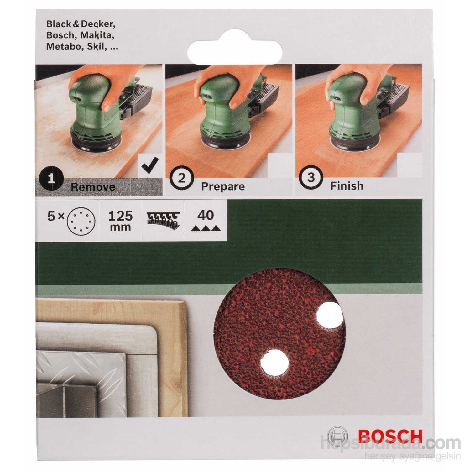 BOSCH - Eksantirik Zımpara Kağıdı 5'Li, 125 Mm 40 Kum 8 Delik