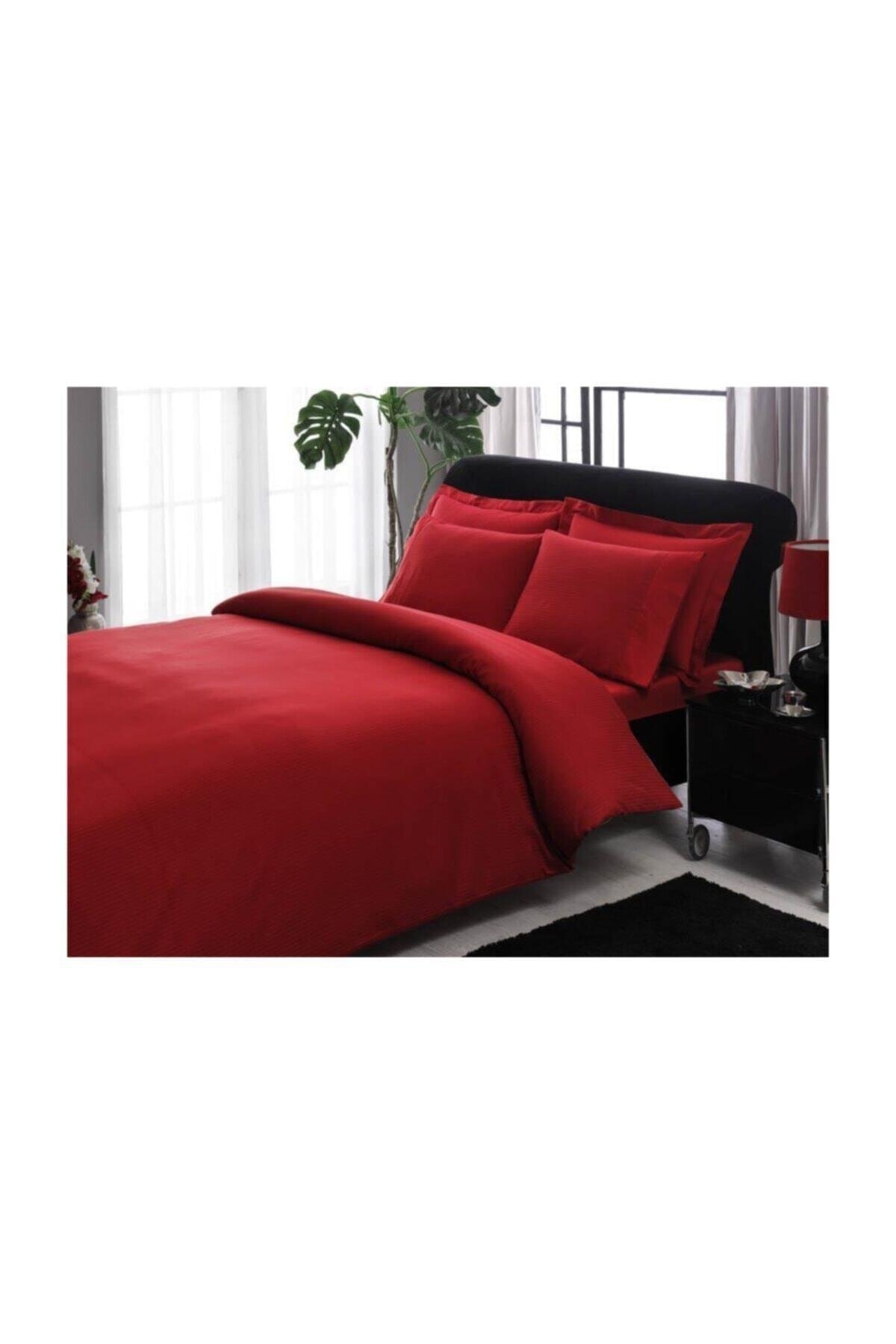Premium Basic King Size Pamuk Saten Nevresim Takımı-kırmızı