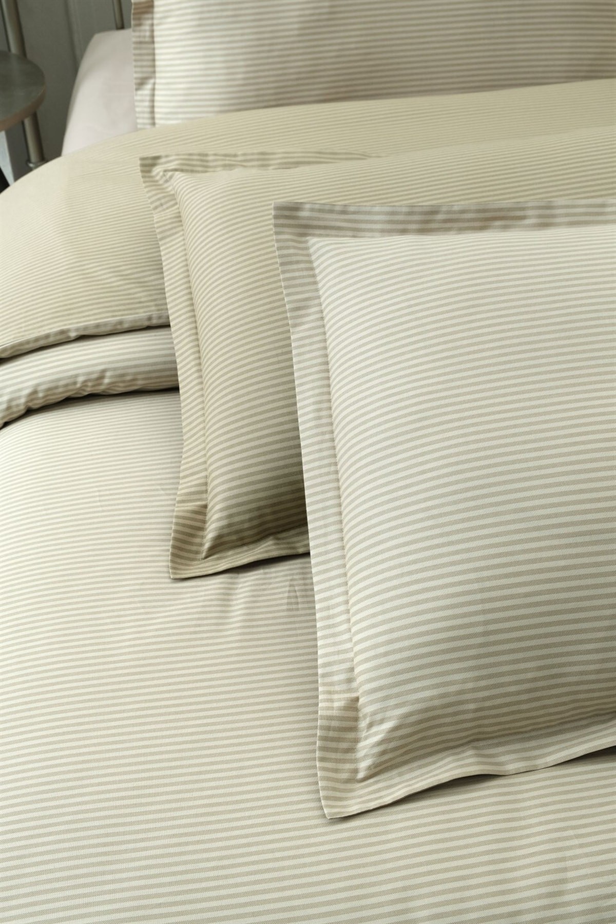 Solid Fancy Stripe Poplin Nevresim Takımı King Size V1-bej