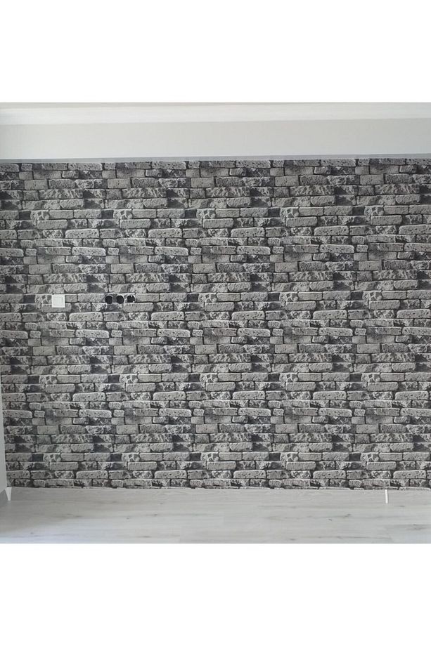 Siyah Tuğla Desenli Simli Duvar Kağıdı(%100silinebilir-5m2)