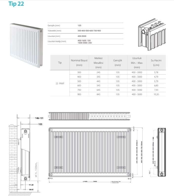TIP22 Pkkp 600 x 400 Panel Radyator Kalorifer Petegi