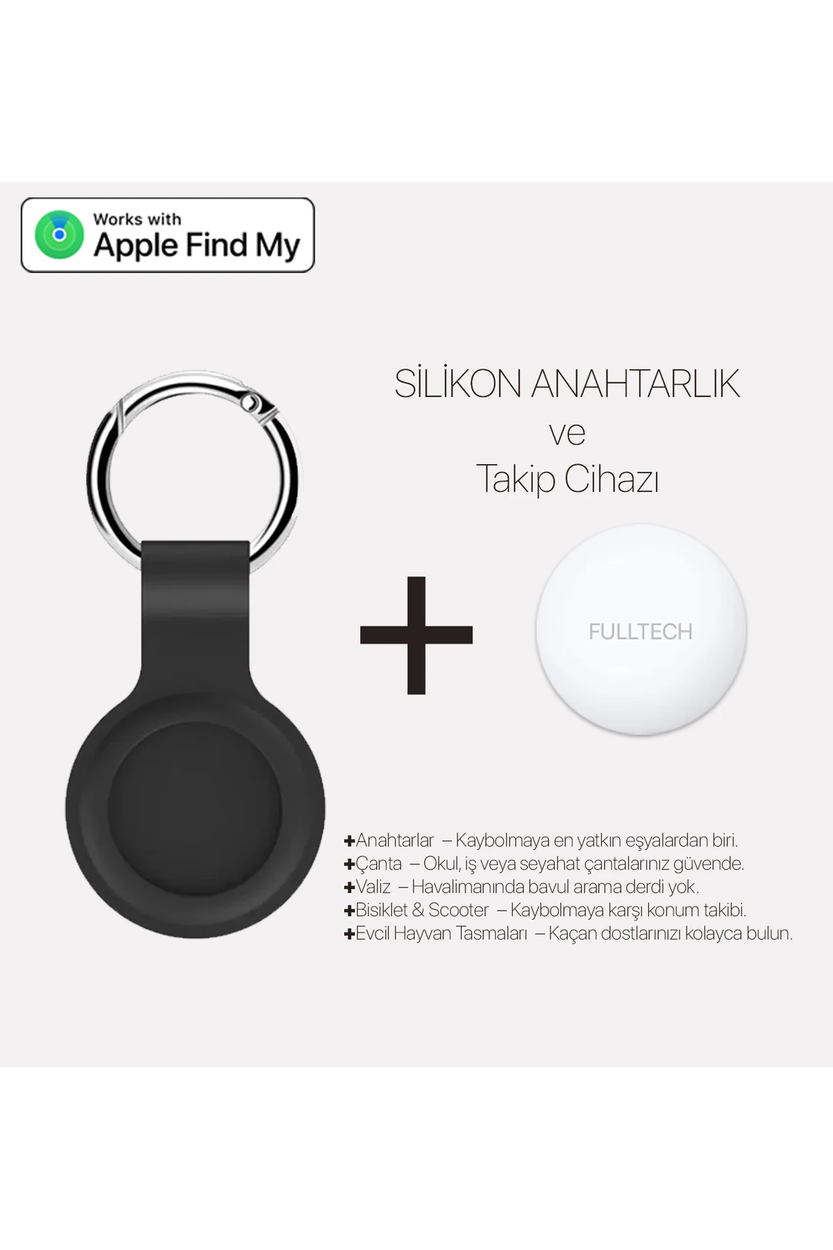 Airtag'li Silikon Anahtarlık – Çanta, Cüzdan, Valiz Takip Aksesuarı