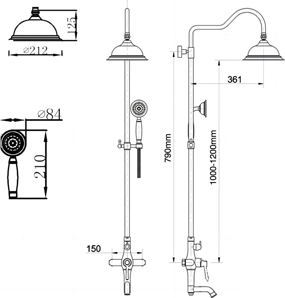 Rustik Kolonlu Bataryalı Tepe Duş Seti Vintage Antik Eskitme KDS100-A