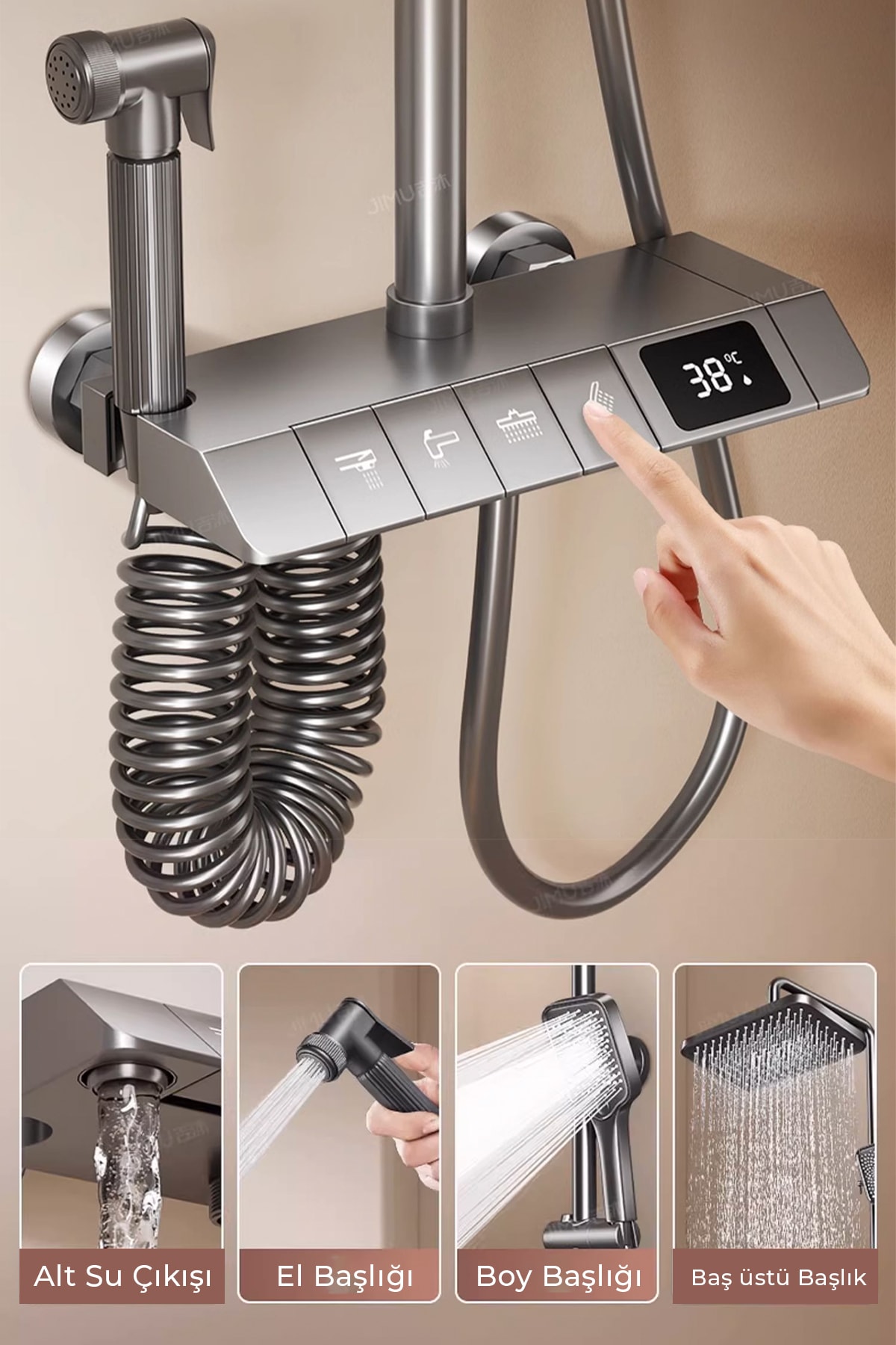 Dijital Led Göstergeli Piyano Tuşlu Termostatik Banyo Batarya Duş Sistemi