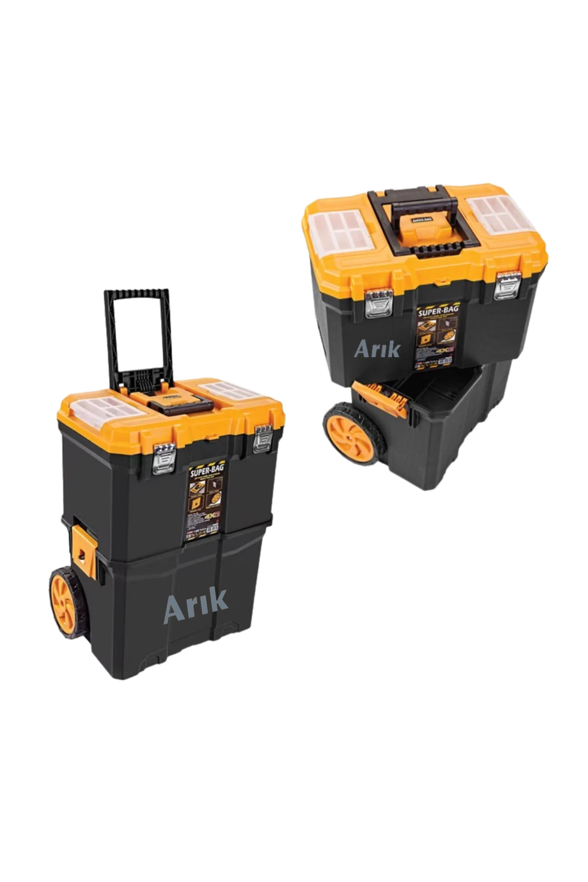 Çift Katlı Mobil Alet Takım Çantası Sağlam Bölmeli Tekerlekli 2 Katlı