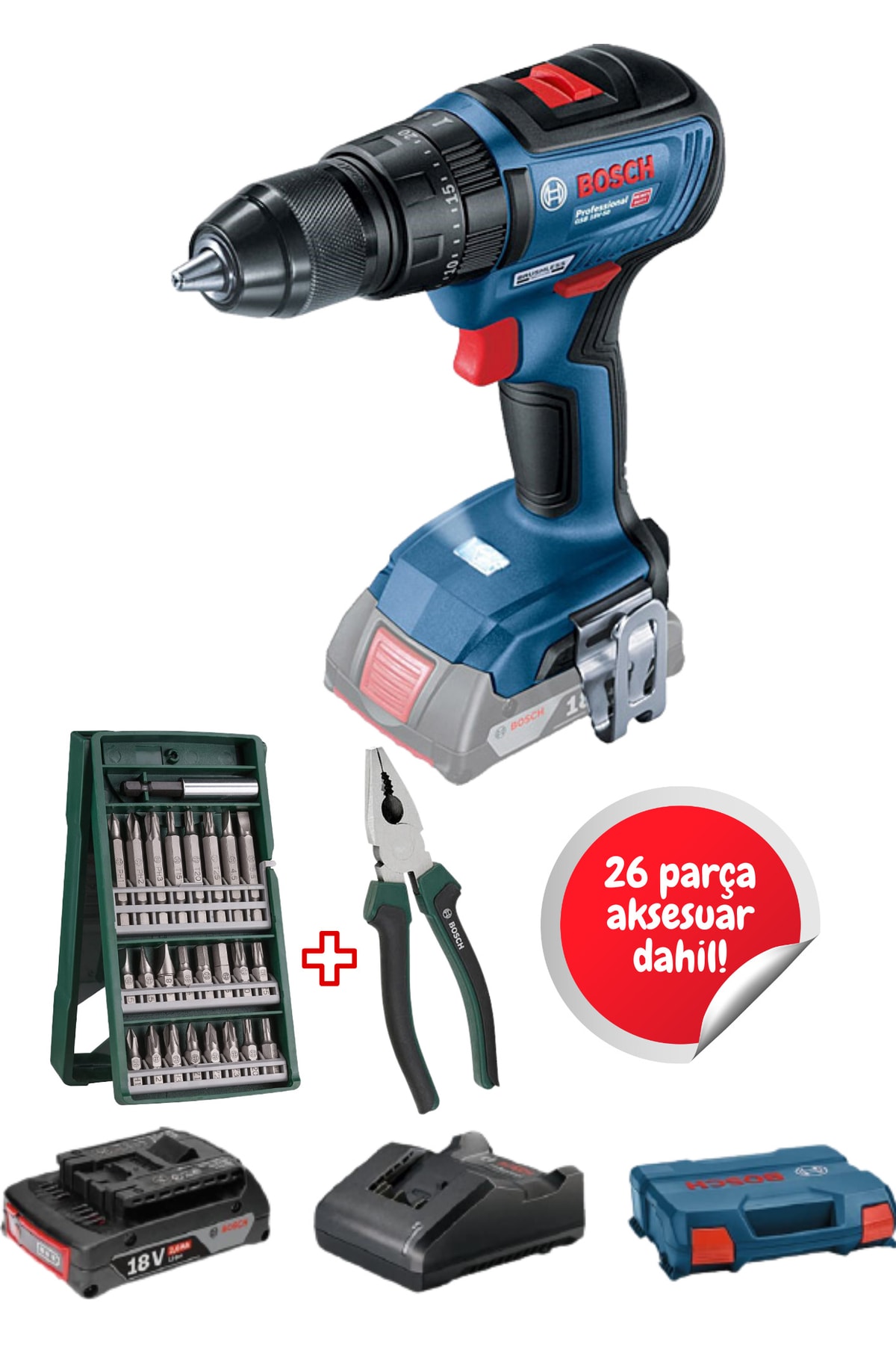 BOSCH Gsb 18v-50 Tek Akülü Kömürsüz Darbeli Matkap Vidalama Şarjlı Matkap