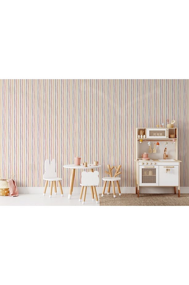 Ada Kids 8906-1 Duvar Kağıdı Beyaz Simli Çizgili