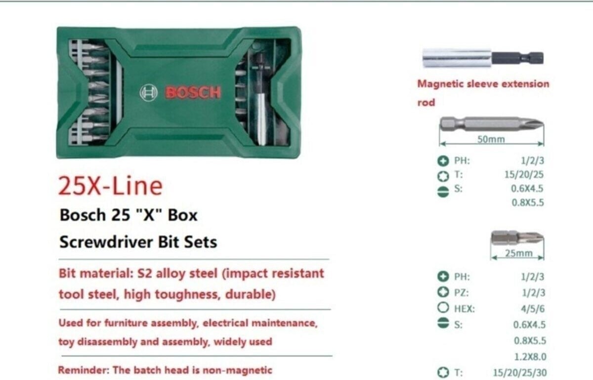 BOSCH X-Line Mini 25 Parça Vidalama Seti Akülü Matkap Ucu Seti