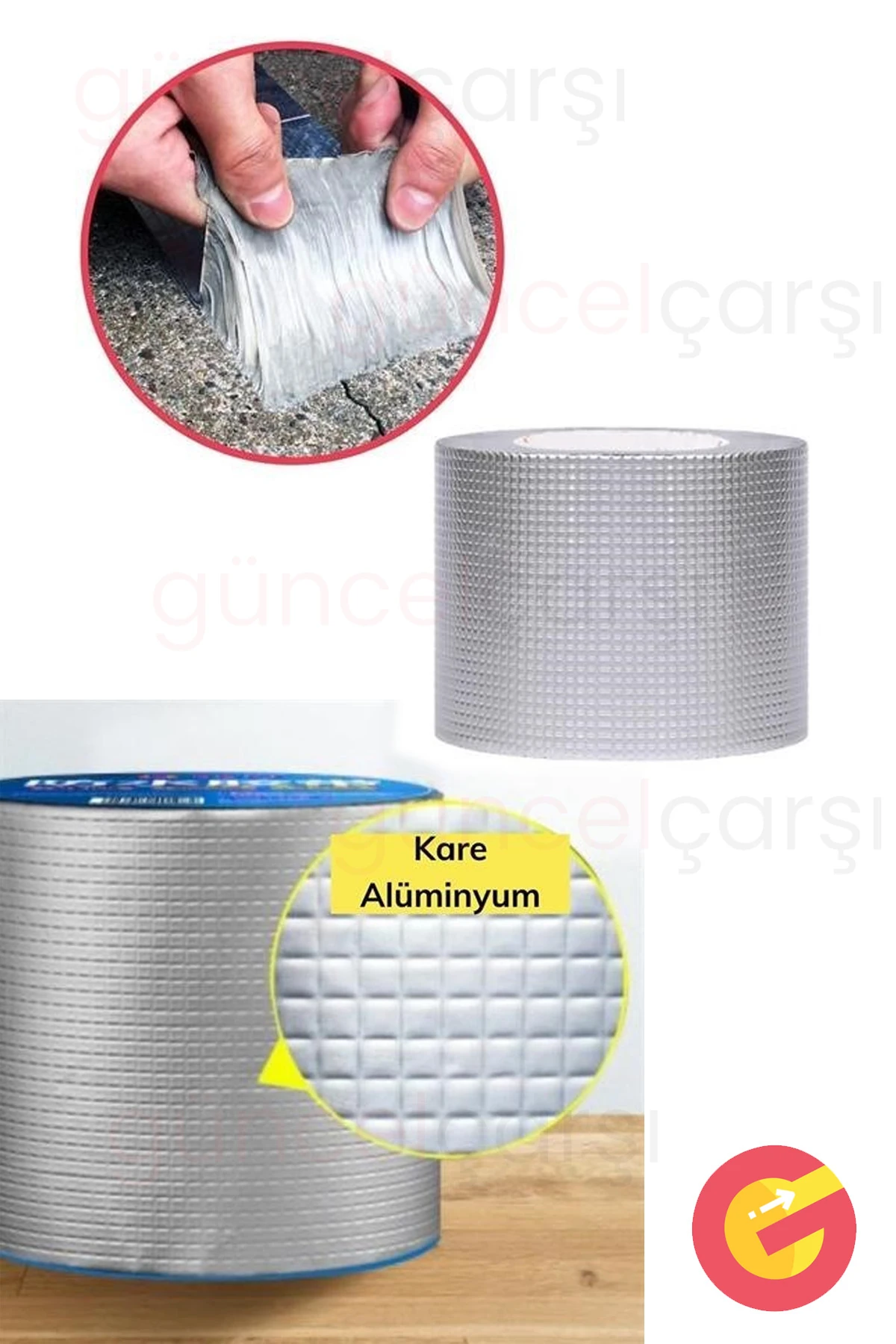 Alüminyum Folyo Kauçuk Bant 5mt Yüksek Sıcaklığa Dayanan Su Geçirmez Çatı Boru Duvar