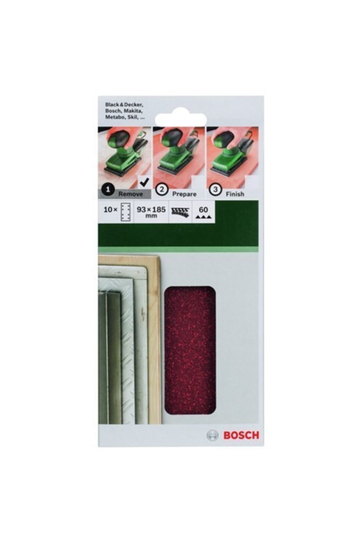 - Titreşimli Zımpara Kağıdı 10'lu, 93 X 185 Mm 60 Kum 8 Delik