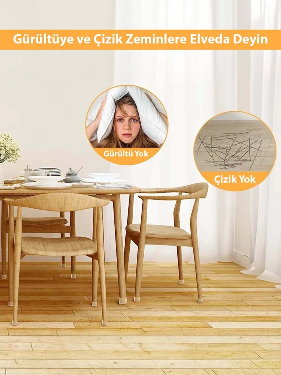 Orta Boy (2 cm ve 2.8 Cm) Füme Keçeli Silikon Masa Sandalye Pabuç Sandalye Kaydırmaz Zemin Koruyucu