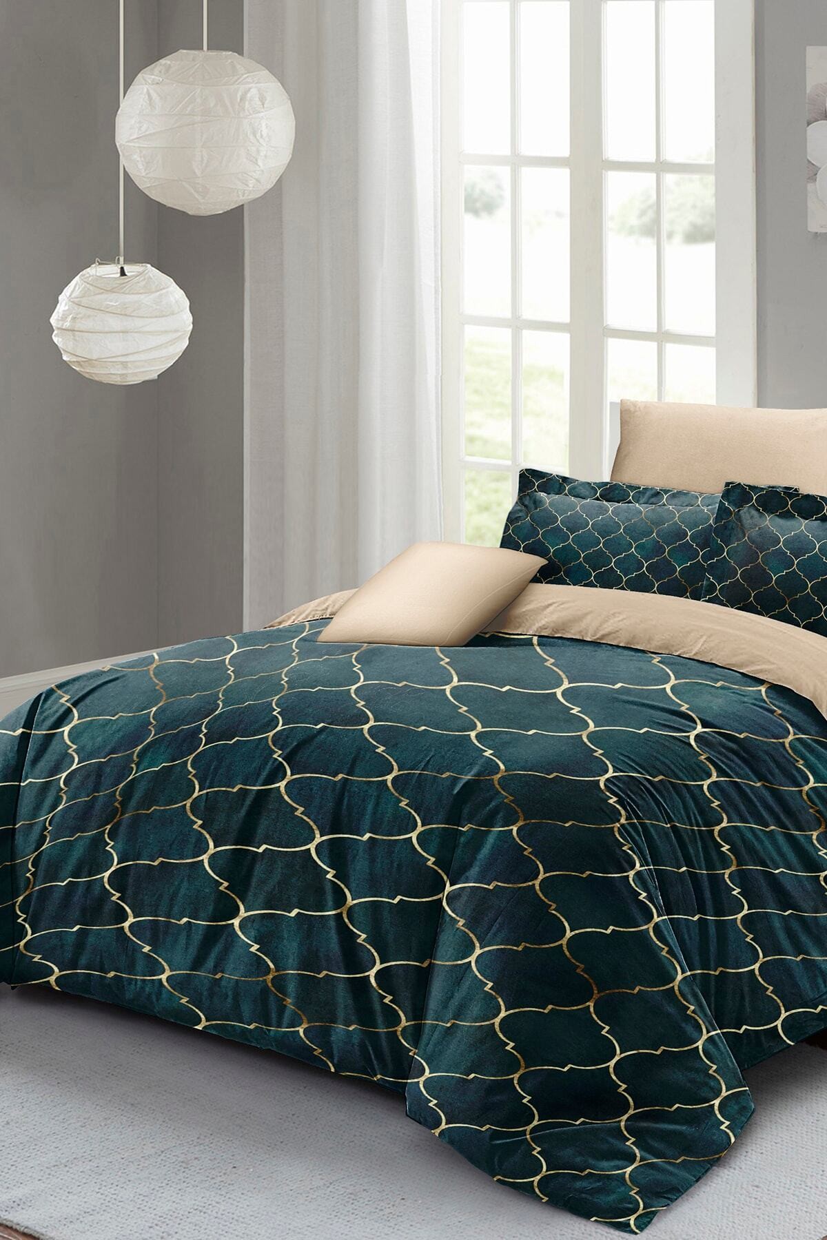 Kıng Sıze Çift Kişilik Nevresim Takımı %100 Pamuk Saten Gold Line 220x240cm