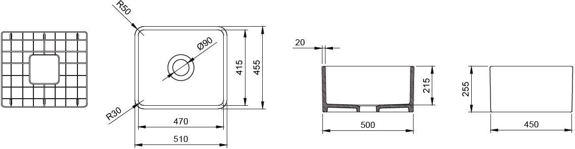 Lavello Dekorlu Mutfak Eviyesi 50 cm Beyaz 1603-001-0120