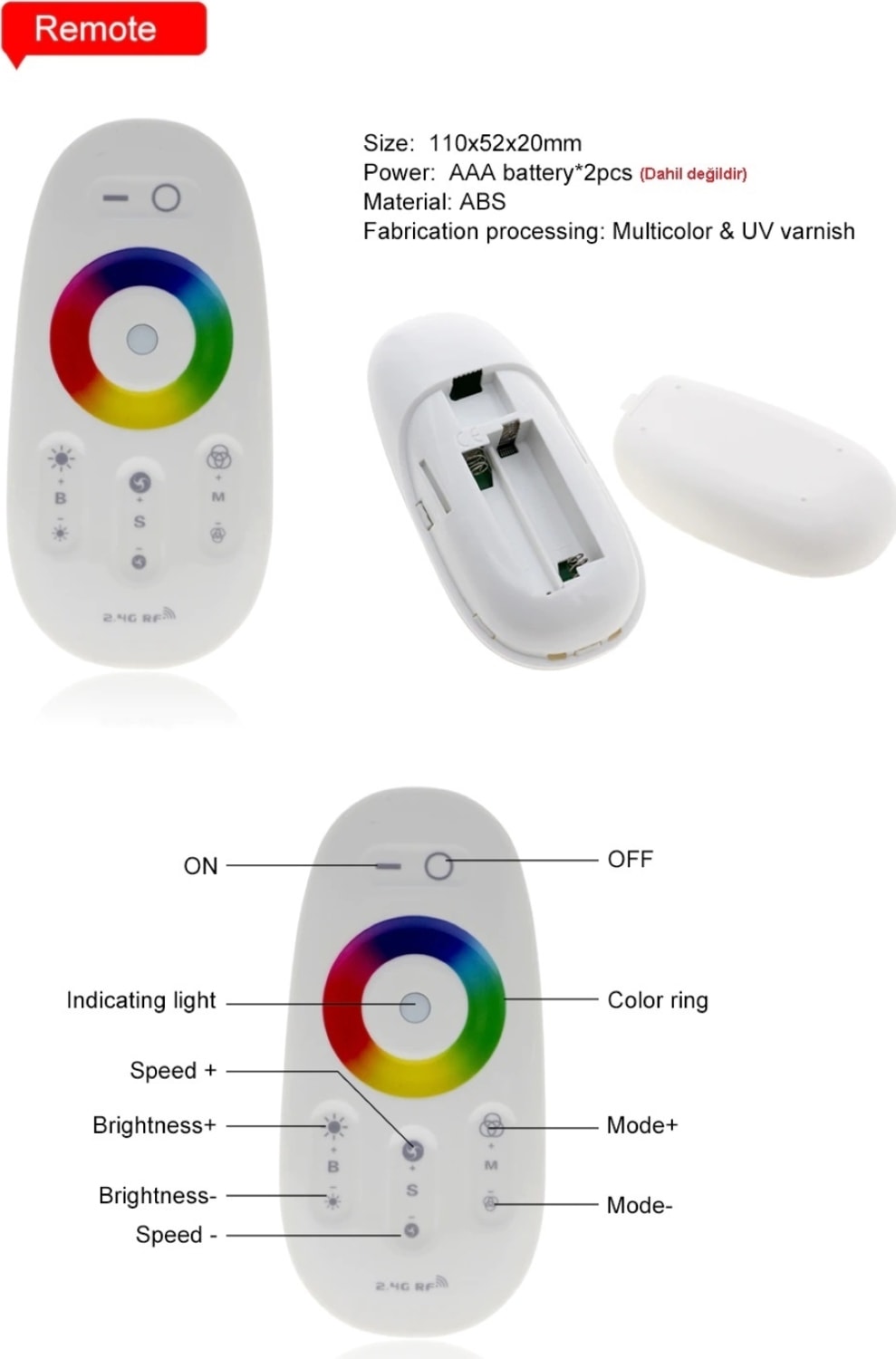 Rgb LED Dokunmatik (Touch) Rf Kumanda + Kontrol Paneli 12V-24V – 18A