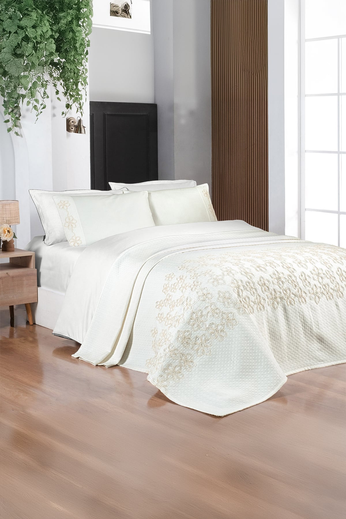 Shida Ekru Tek Kişilik %100 Pamuk Wedding Pike Seti