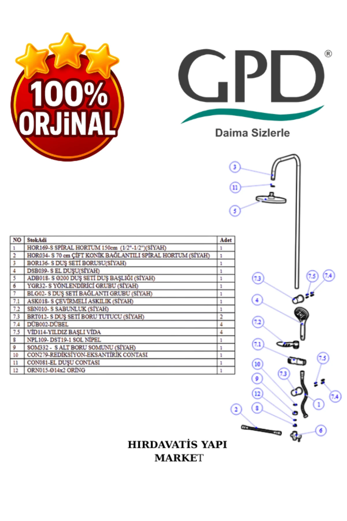 DST19-2-S Yönlendiricili Duş Seti (3 Fonksiyonlu El Duşu + Ø200)