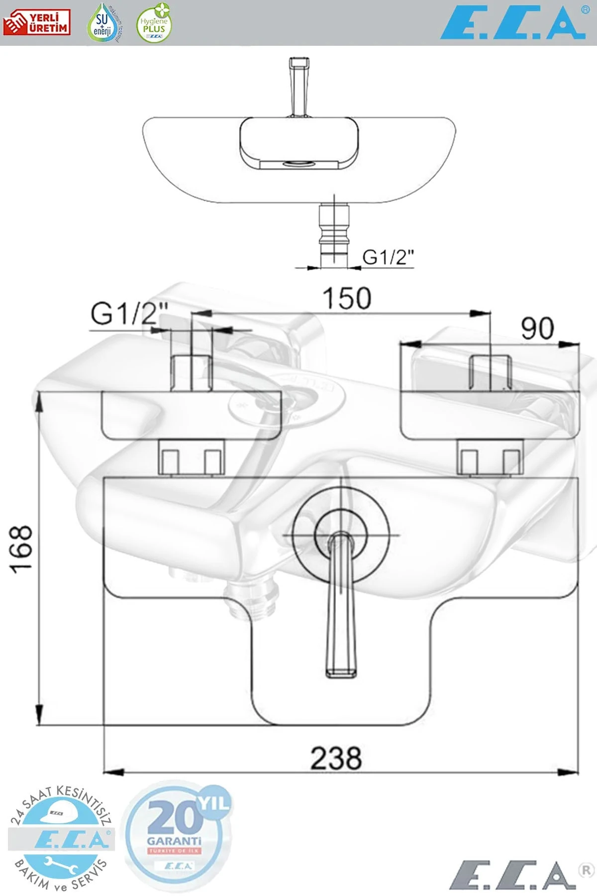 E.c.a Novita Banyo Bataryası 20 Yıl Garantili Banyo Bataryası 102102447h