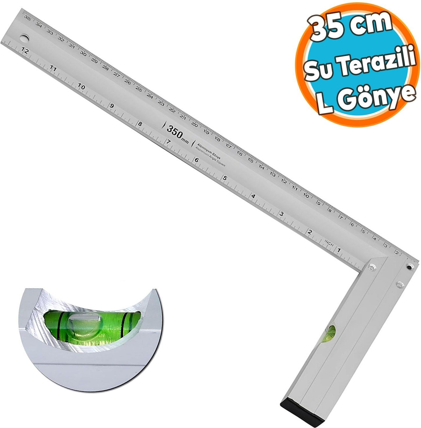 Su Terazili Alüminyum L Gönye Cetvel Kaynak Kaynakçı Marangoz Gönyesi 350 mm