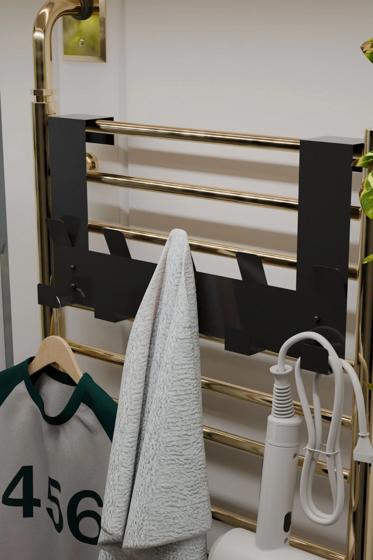 Siyah Havlupan Askısı Banyo Petek Askısı ve Havlu Askılığı, Banyo Peteği Askılığı MT104S