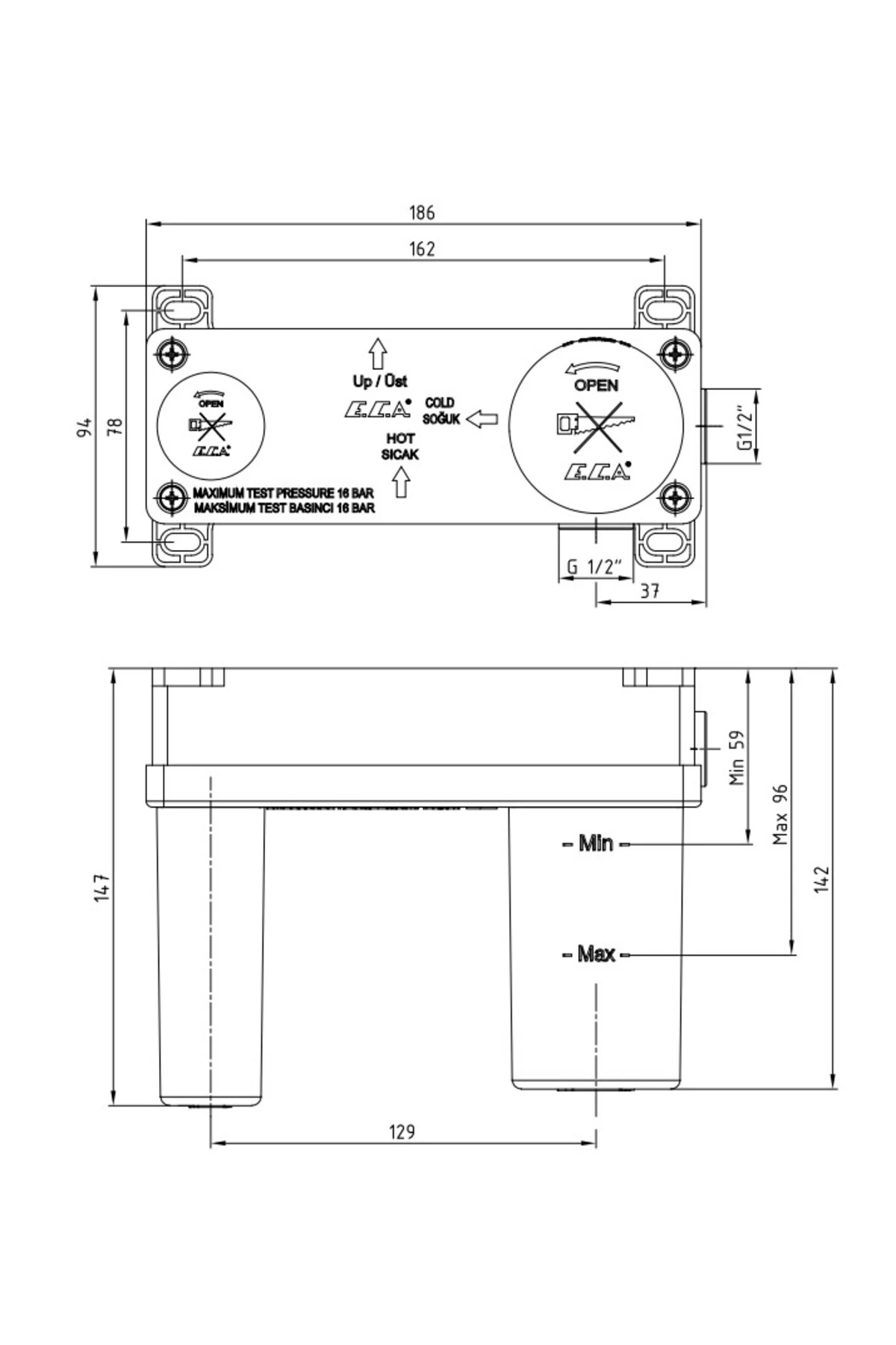 Royal Ankastre Lavabo Bataryası Sıva Üstü Ve Sıva Altı Grubu Tek Rozet Mat Siyah