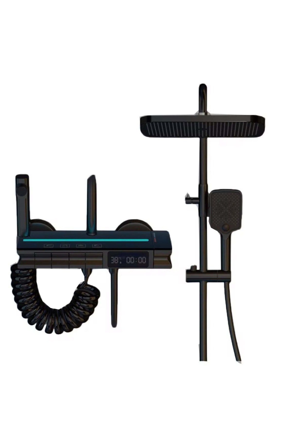 SİYAH DIJITAL EKRAN  PİYANO FONKSİYONEL AKILLI DUŞ SİSTEM BANYO BATARYA ROBOT YAĞMURLAM AMBİYANS LED