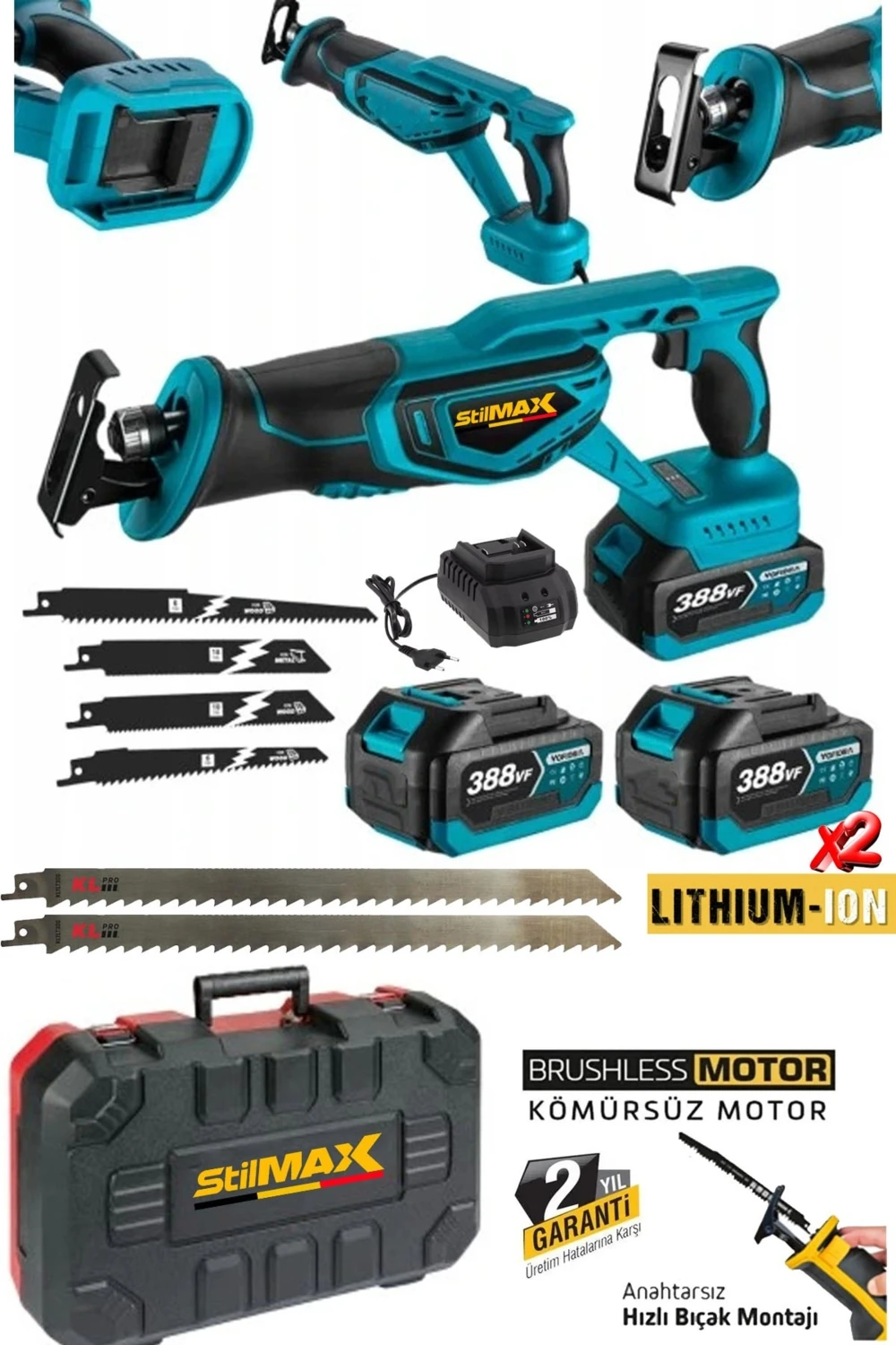 388VF 10AH Kömürsüz Çelik Şanzuman Beton Tuğla Kemik Kesme Tilki Kuyruğu Akülü Testere Makinesi