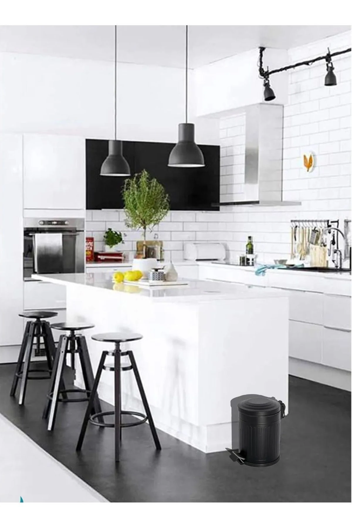 Vintage Serisi Amortisör Kapaklı 3 Litre Vintage Siyah Çöp Kovası Pedallı Banyo Mutfak Tuvalet