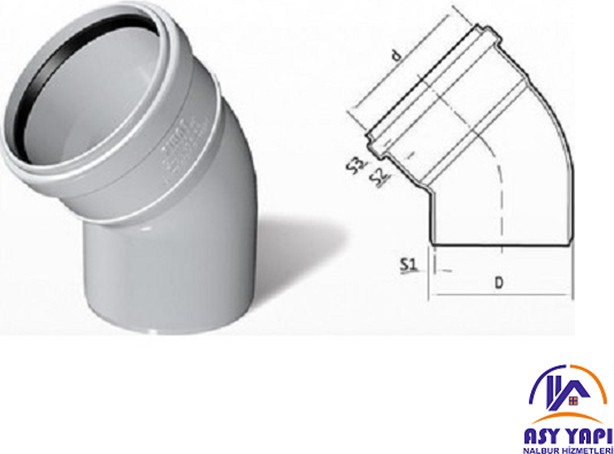 Asy Yapı boru Atıksu Pvc 70'lik Açık Dirsek